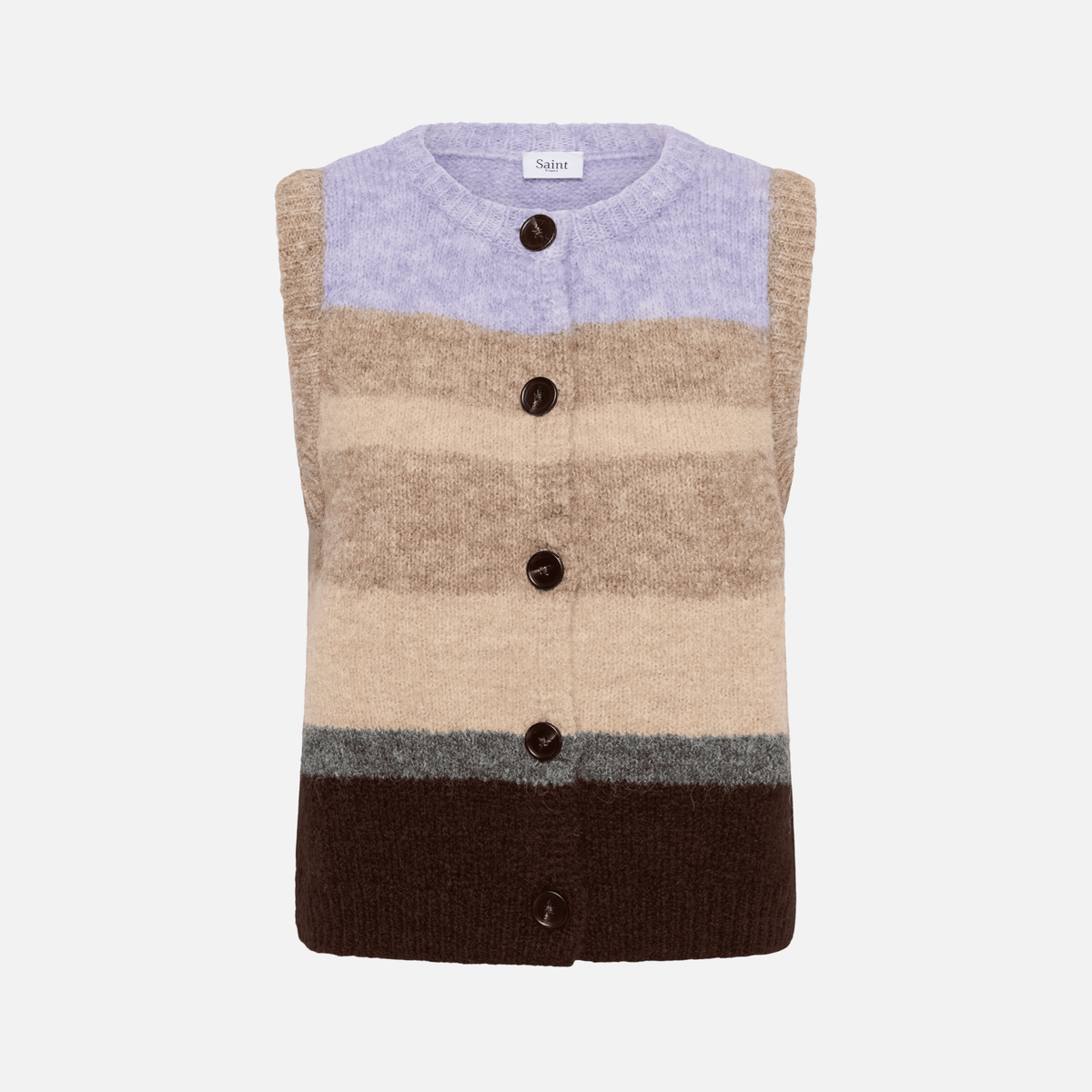 Saint Tropez Seraphina Knitted Vest in Chocolate Lilac Stripe