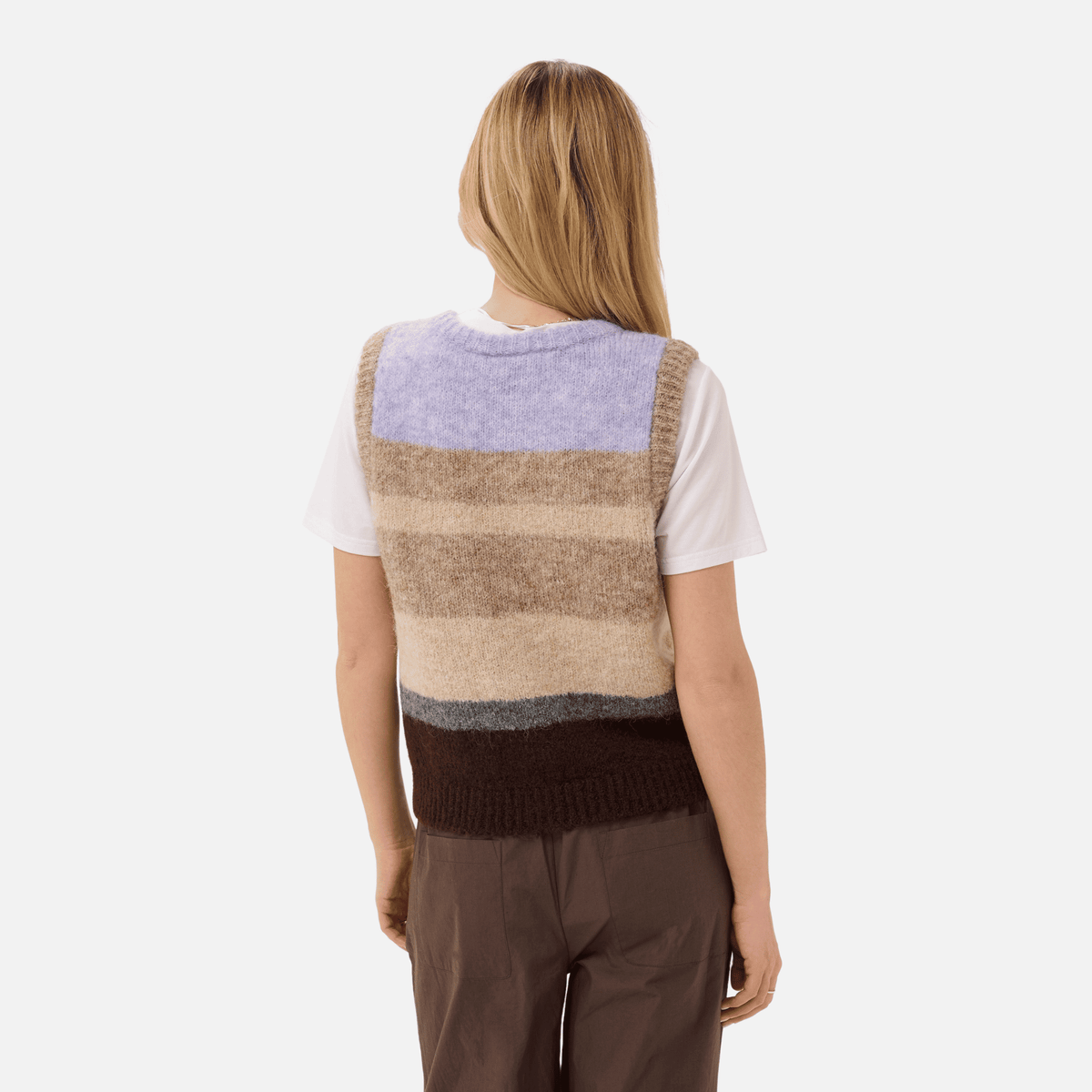 Saint Tropez Seraphina Knitted Vest in Chocolate Lilac Stripe