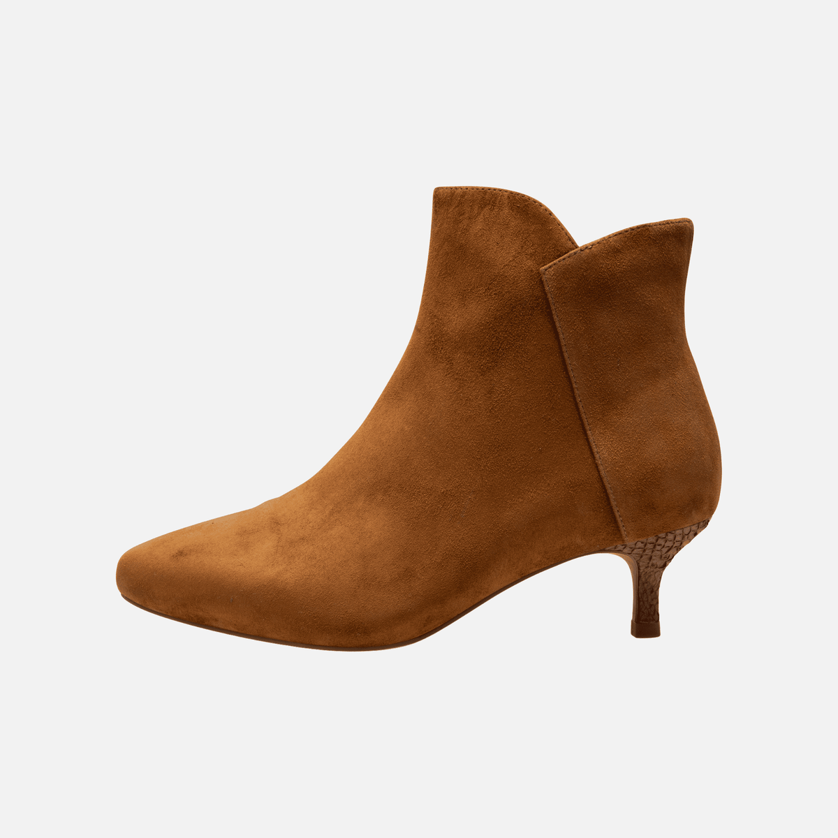Woden saga zip dark tan suede – side profile