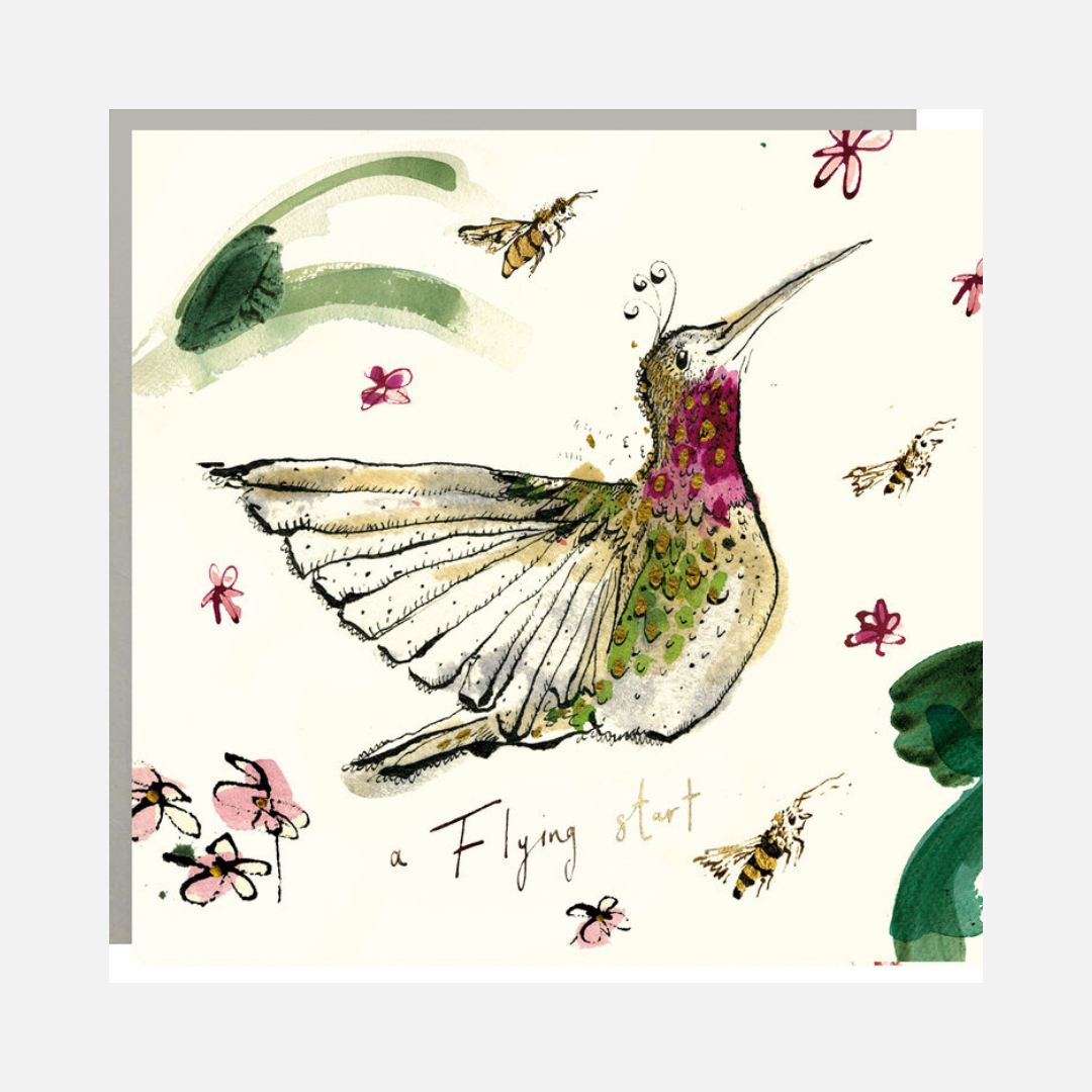 A Flying Start Hummingbird Gold Foil Card – Kitty & Gus